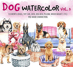 93张高清透明的北欧风狗/沙发/花篮/狗窝PNG图片：Dog Watercolor. Animal Clip Art Vol.